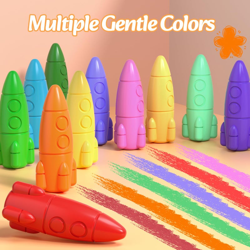 JUPITEARTH 12 Rocket Crayons  Non Toxic Washable Toddler Crayons  Rocket Crayons with Easy-to-hold for Toddlers  Crayons for Kids Art&School Supplies Toddlers - Image 2